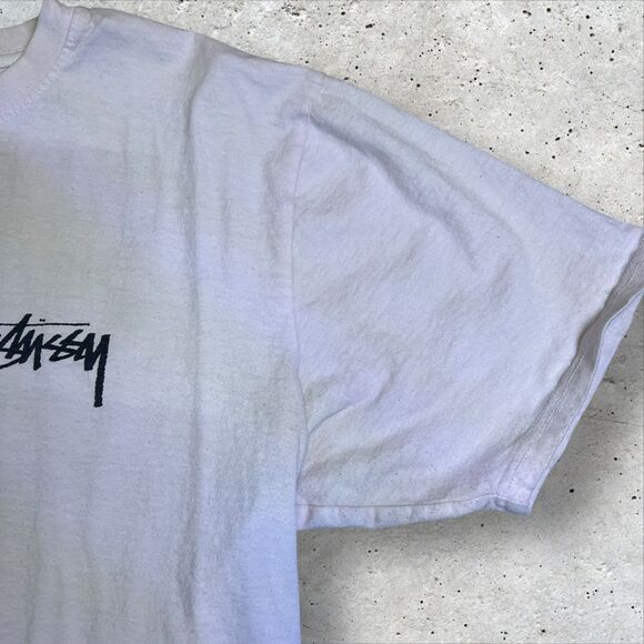 Vtg Stüssy Withered Flower Graphic T-Shirt Size Large White Pink Short Sleeve - Picture 5 of 13